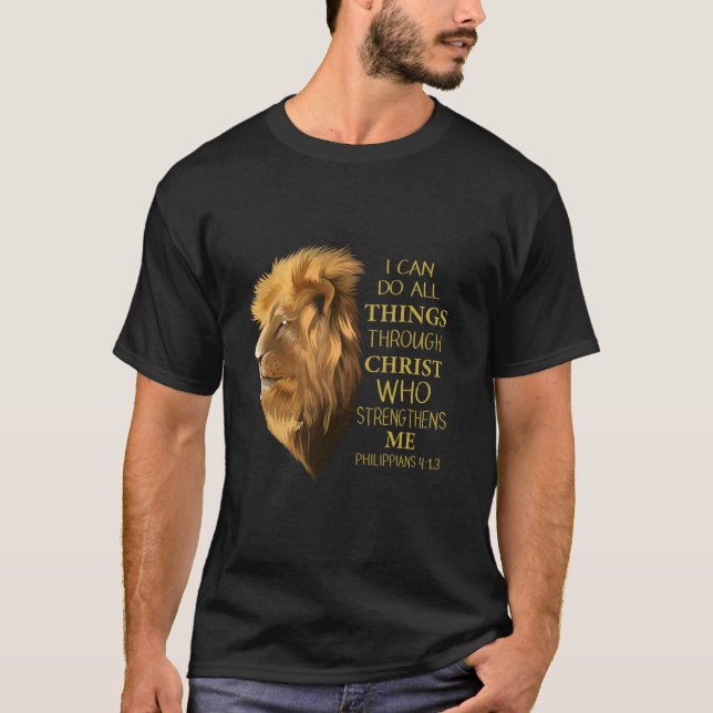 Camiseta Philippians 4 13 Religious Lion Verses Funny Chris (Frente)
