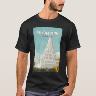 Camiseta Phnom Penh Cambodja Ilustração Retrô Viagem de Art