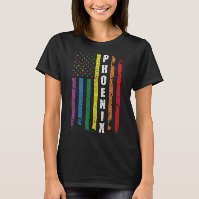 Camiseta Phoenix Americano Flag Rainbow Gay Lgbt Pride Mo (Frente)
