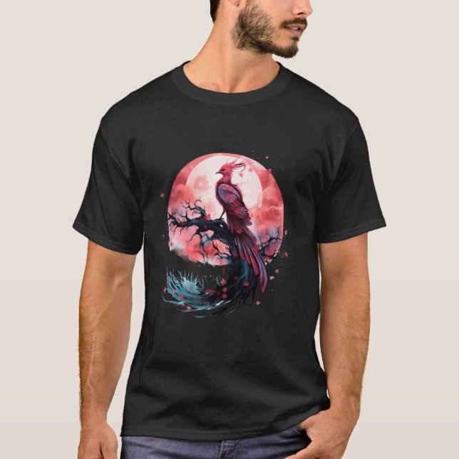 Camiseta Phoenix Fire Phoenix Bird Sakura Árvore mítica (Frente)