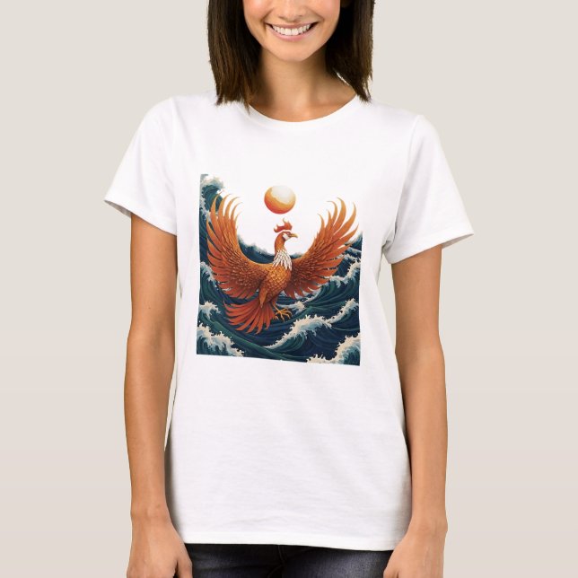 Camiseta Phoenix Wave Art - Ukiyo-e Sunset Design (Frente)