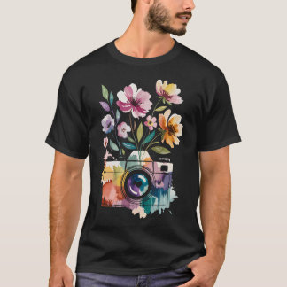 Camiseta Photographer Camera Photography With Floral Waterc