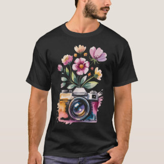 Camiseta Photographer Camera Photography With Floral Waterc