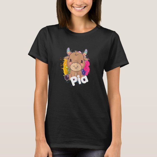 Camiseta PIA Belo nome de garota com adorável Vaca (Frente)