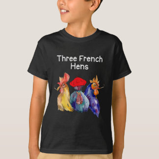 Camiseta Piada de Natal Divertida Três Galinhas Francesas P
