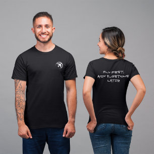 Camiseta Piada de Pai Engraçada ‘Voar Primeiro, Perguntar D