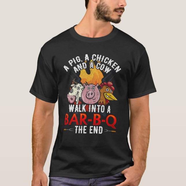 Camiseta Piada Engraçado CHURRASCO Porco Chicken Chicken Hu (Frente)