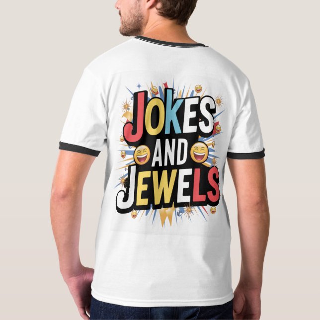 Camiseta piadas de texto e joias em cores múltiplas (Parte Traseira Completa)