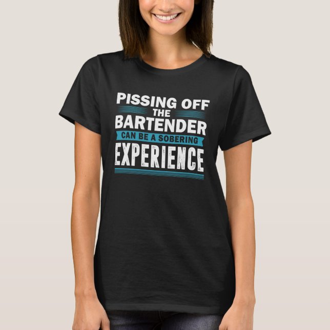 Camiseta Piadas para misturadores de álcool com barman sarc (Frente)
