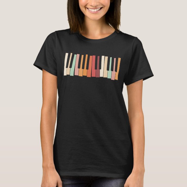 Camiseta Pianista Colorido de Teclas Piano do Teclado Retro (Frente)