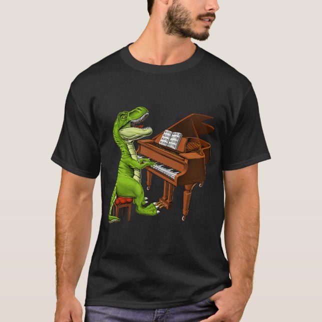 Camiseta Pianista Dinossauro T-Rex (Frente)