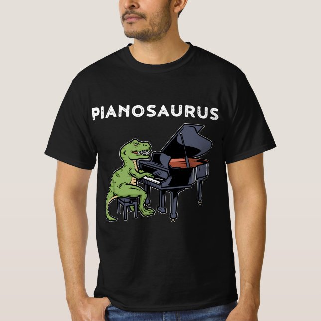 Camiseta Pianista do Grande Piano com Presente Dinossauro P (Frente)
