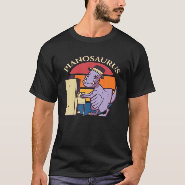 Camiseta Pianista Rex Dinossaur Pianossauro No Piano (Frente)