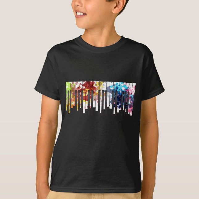 Camiseta Piano Colorido Chaves Musicais (Frente)