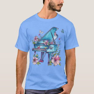 Camiseta Piano Colorido Com Flores I Piano de música amigo