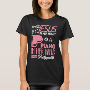 Camiseta Piano Com Jesus Em Seu Coração Pianista Meninas