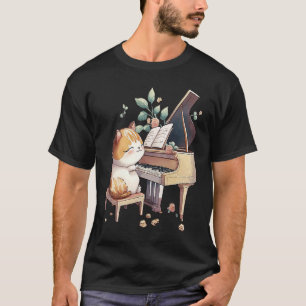 Camiseta Piano Engraçado Música Cat Homens Mulheres Criança