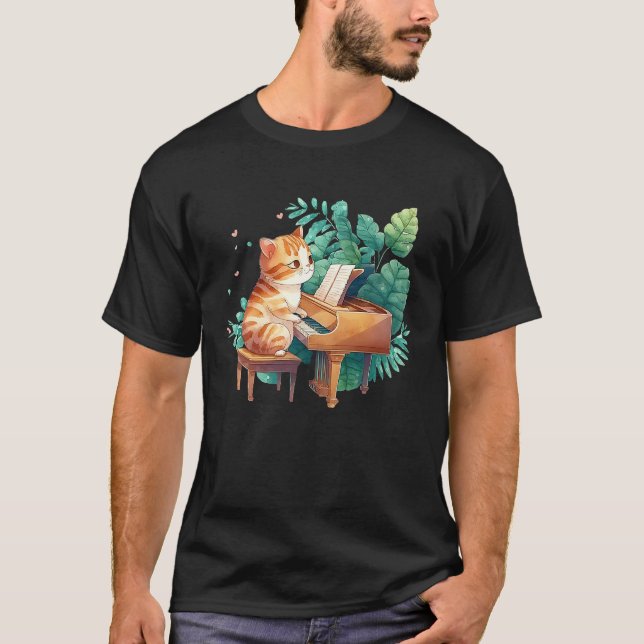 Camiseta Piano Engraçado Música Cat Homens Mulheres Criança (Frente)