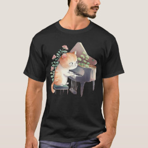Camiseta Piano Engraçado Música Cat Homens Mulheres Criança