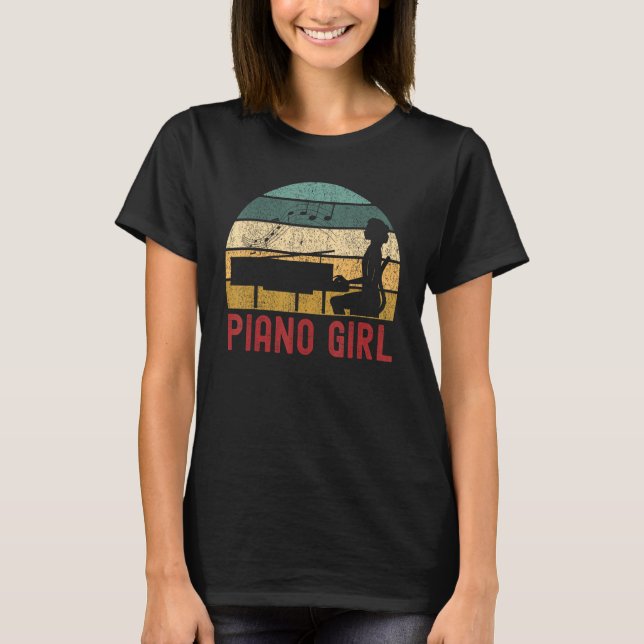 Camiseta Piano Girl Musician Pianist Retro Style Piano (Frente)