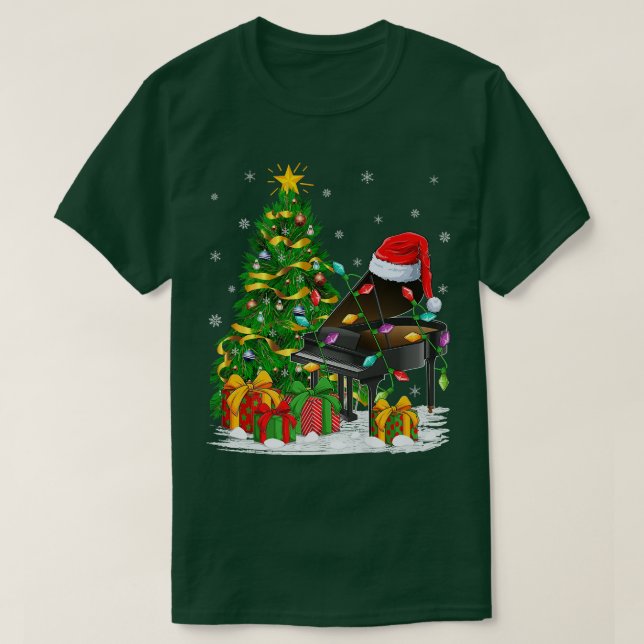Camiseta Piano Music Lover Matching Santa Hat Piano Christm (Frente do Design)