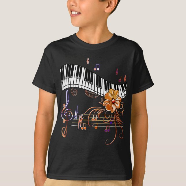 Camiseta Piano Musical Keyboard Dourado Flower (Frente)