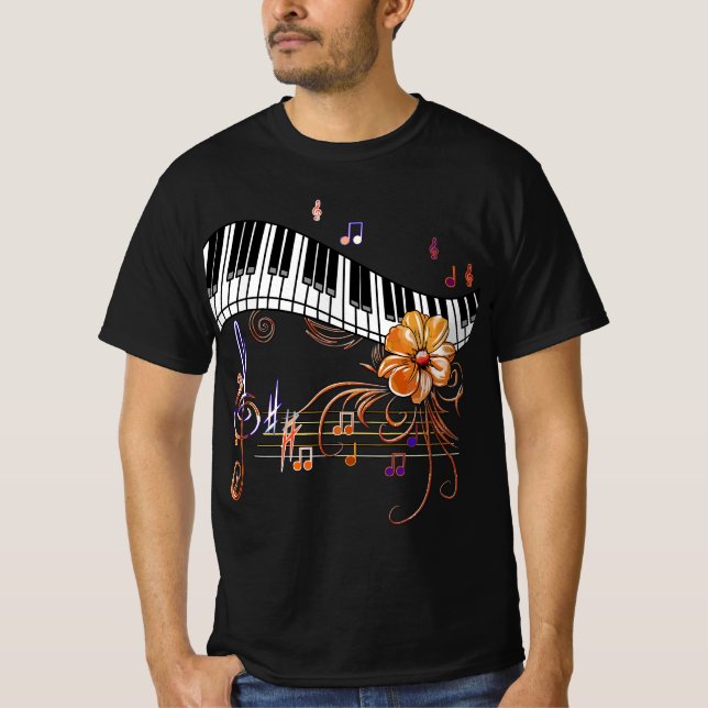Camiseta Piano Musically Keyboard Gold Flower  (Frente)