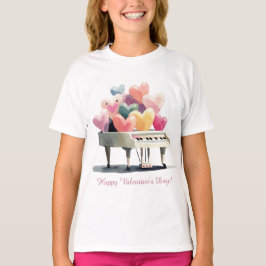 Camiseta Piano of Love Hearts Valentine's Day