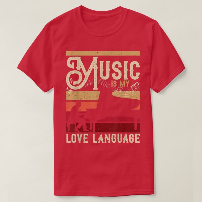 Camiseta Piano Player Music É Minha Língua De Amor Para Pia (Frente do Design)