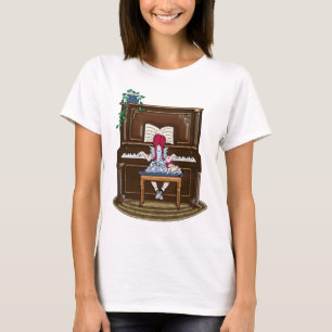 Camiseta Piano praticando da menina de cabelo vermelha