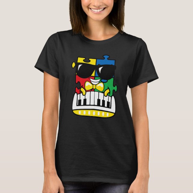 Camiseta Piano Quebra-cabeça Piano Cute Autismo Pianista e  (Frente)