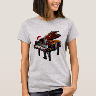 Camiseta Piano Santa Hat Árvore de Natal Adora Música Eng
