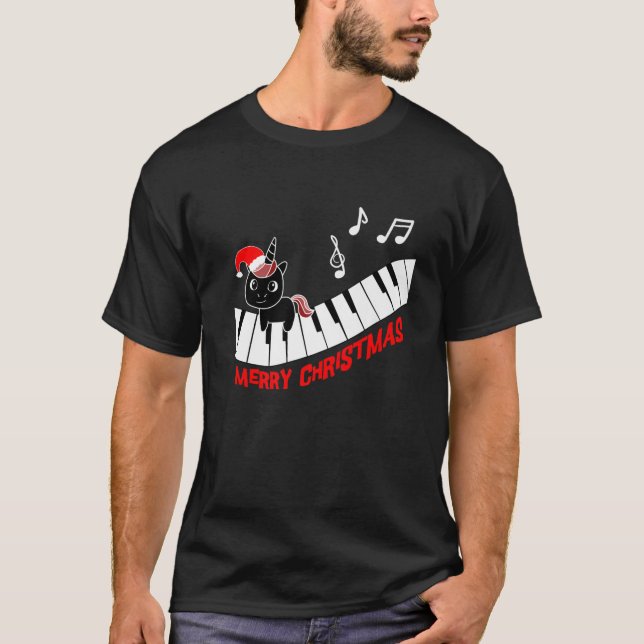 Camiseta Piano Unicorn Piano Funny Animais Feliz Música Chr (Frente)