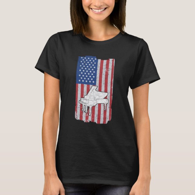 Camiseta Piano Usa Flag Piano Player Pianist (Frente)