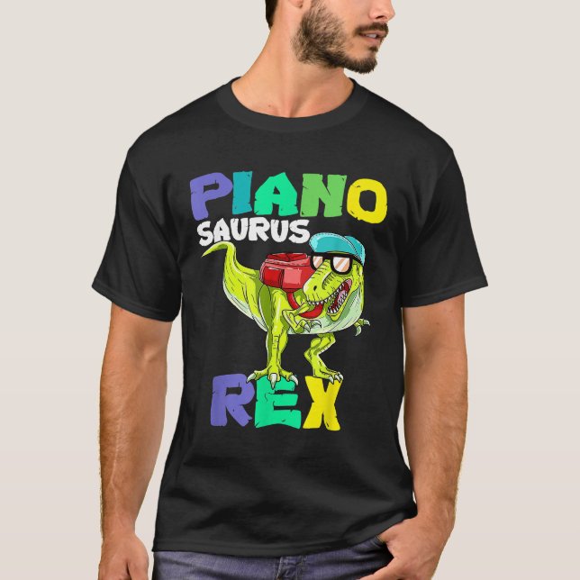 Camiseta Pianossauro Rex Dinossauro Piano De Volta À Escola (Frente)