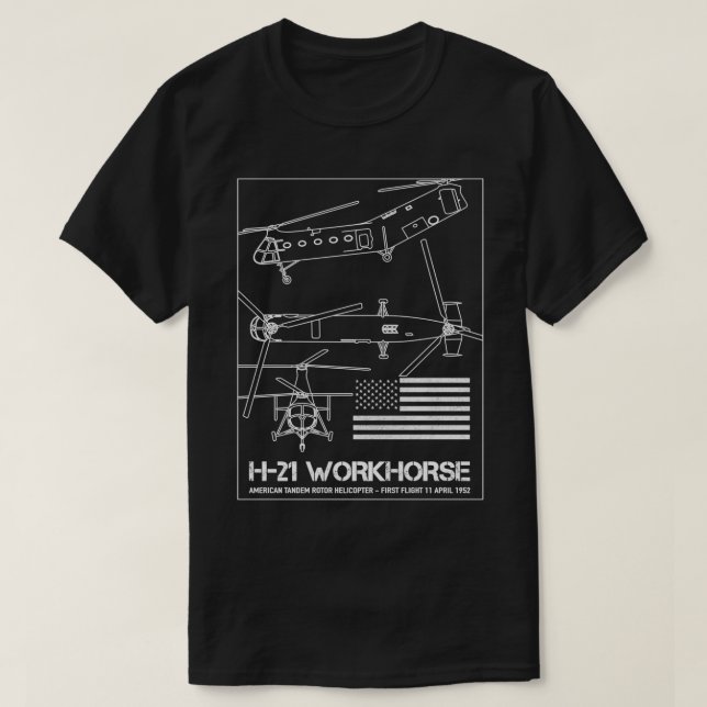 Camiseta Piasecki H21 Worktheus American Cargo Helicopter B (Frente do Design)