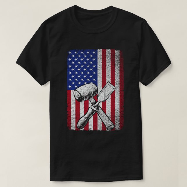 Camiseta Pica-Cobra de Woodworker - Bandeira Americana (Frente do Design)