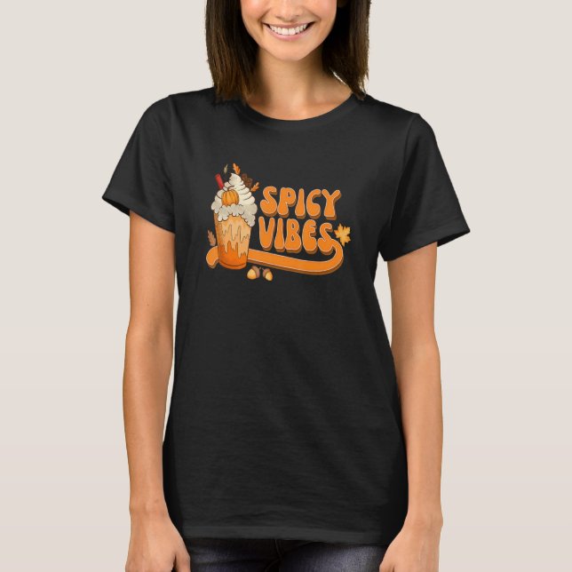 Camiseta Picante Vibes Pumpkin Spice Queda Vibes Autumn Ret (Frente)