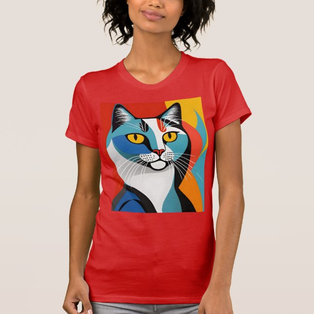 Camiseta Picasso,Cat, Família,Kitzch,Art,Sussurros,Colorido (Frente)