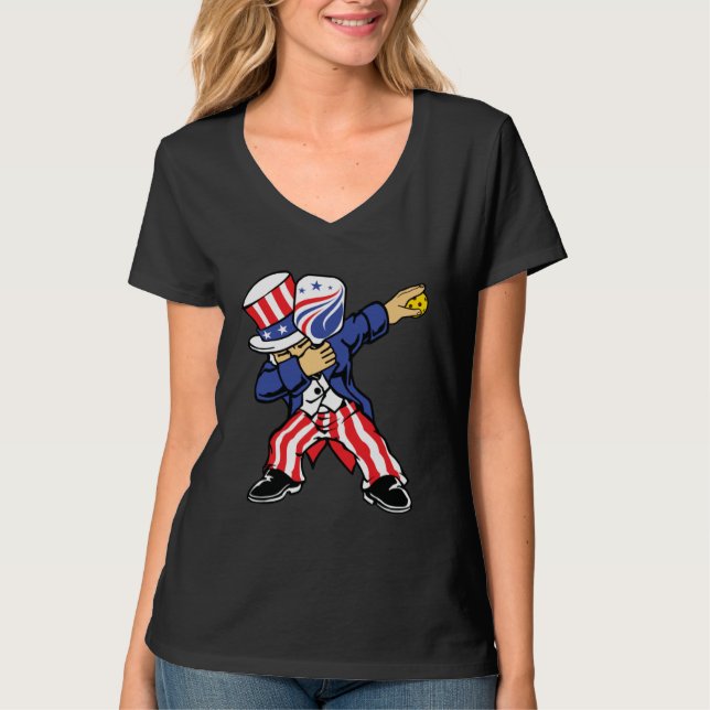 Camiseta Pickleball American Flag 4th of July Uncle Sam Dab (Frente)