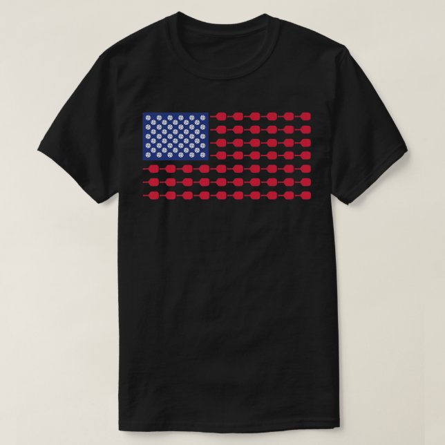 Camiseta Pickleball American Flag Patriótico 4 de julho de  (Frente do Design)