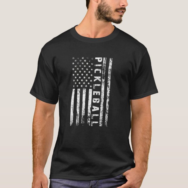 Camiseta Pickleball American Flag Pickle Ball Player Paddle (Frente)