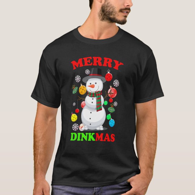 Camiseta Pickleball  Christmas Snowman Tree Lights Pickleba (Frente)