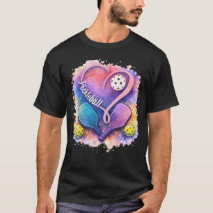 Camiseta Pickleball Coração Paddle e Bola Coloridos Para