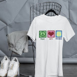 Camiseta Pickleball de Paz e Amor<br><div class="desc">Camisa Pickleball de Paz ou um jogador de piquetes com um sinal de paz,  coração e uma bola amarela para o esporte.</div>