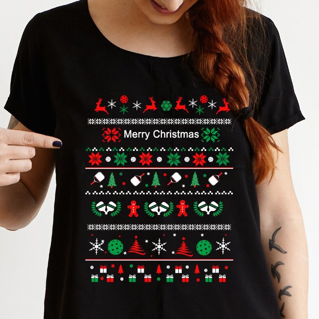 Camiseta 🎅 Pickleball 🎄 estilo Ugly Christmas Sweater (Criador carregado)