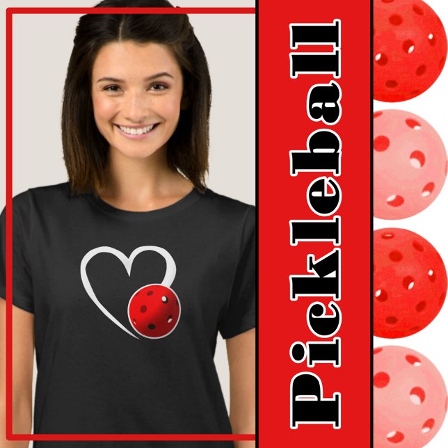 Camiseta Pickleball Love White Heart Pickleball Vermelho (Pickleball love - pickleball heart with red pickleball)