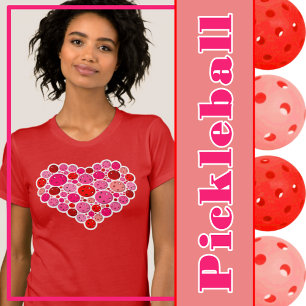 Camiseta Pickleball Preenchido Coração Rosa e Amor Vermelho