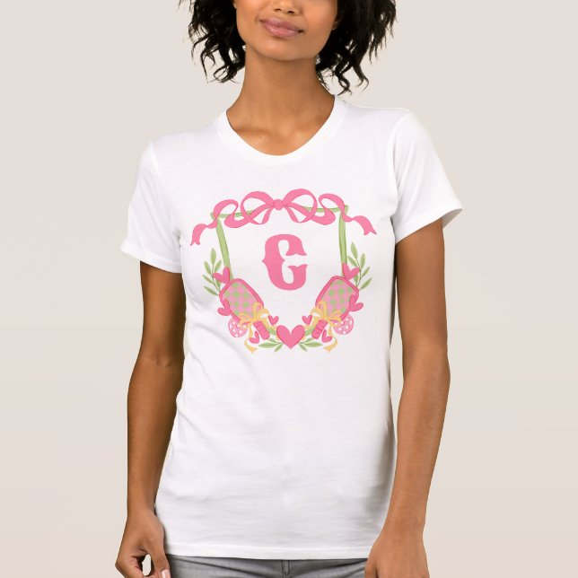 Camiseta Pickleball rosa e verde Paddleball em Monograma Cr (Frente)