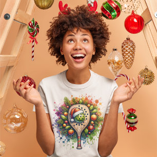 Camiseta Pickleball Santa Hat Pine Holly Sai